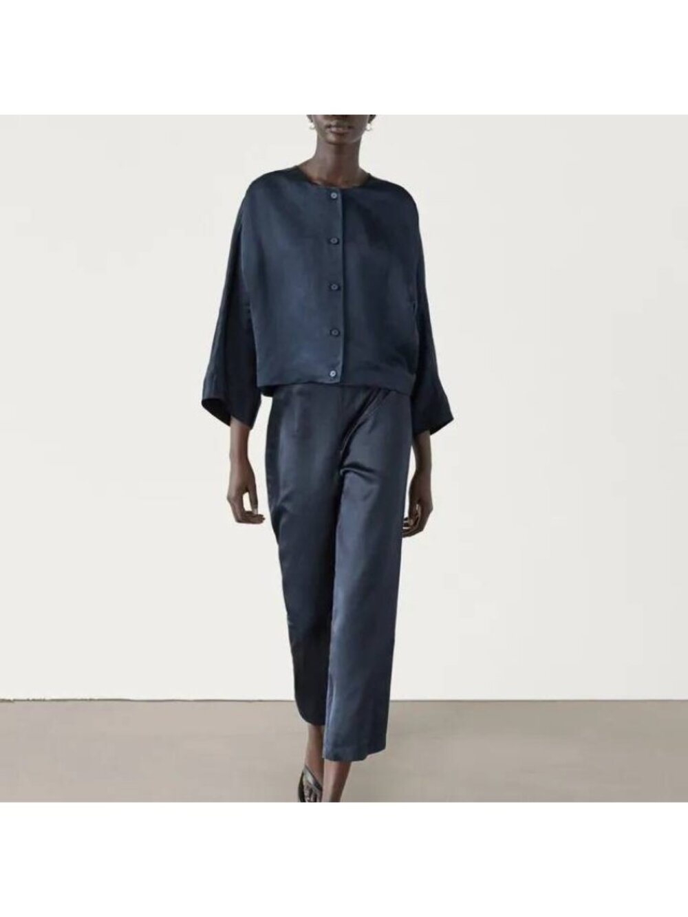 Massimo Dutti Wide Pants Trousers Linen EU 36 US 4 navy blue 5015/856 NWT